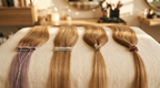 Four hair extension application methods laid side by side: hand-tied weft, tape-in, keratin bond and nano ring