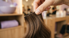 Close detail of a genius weft's ultra-thin machine seam held between fingertips, showing the flat discreet track