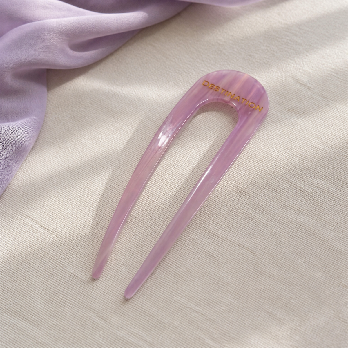 Destination Lavender French Hair Pin - angled linen view