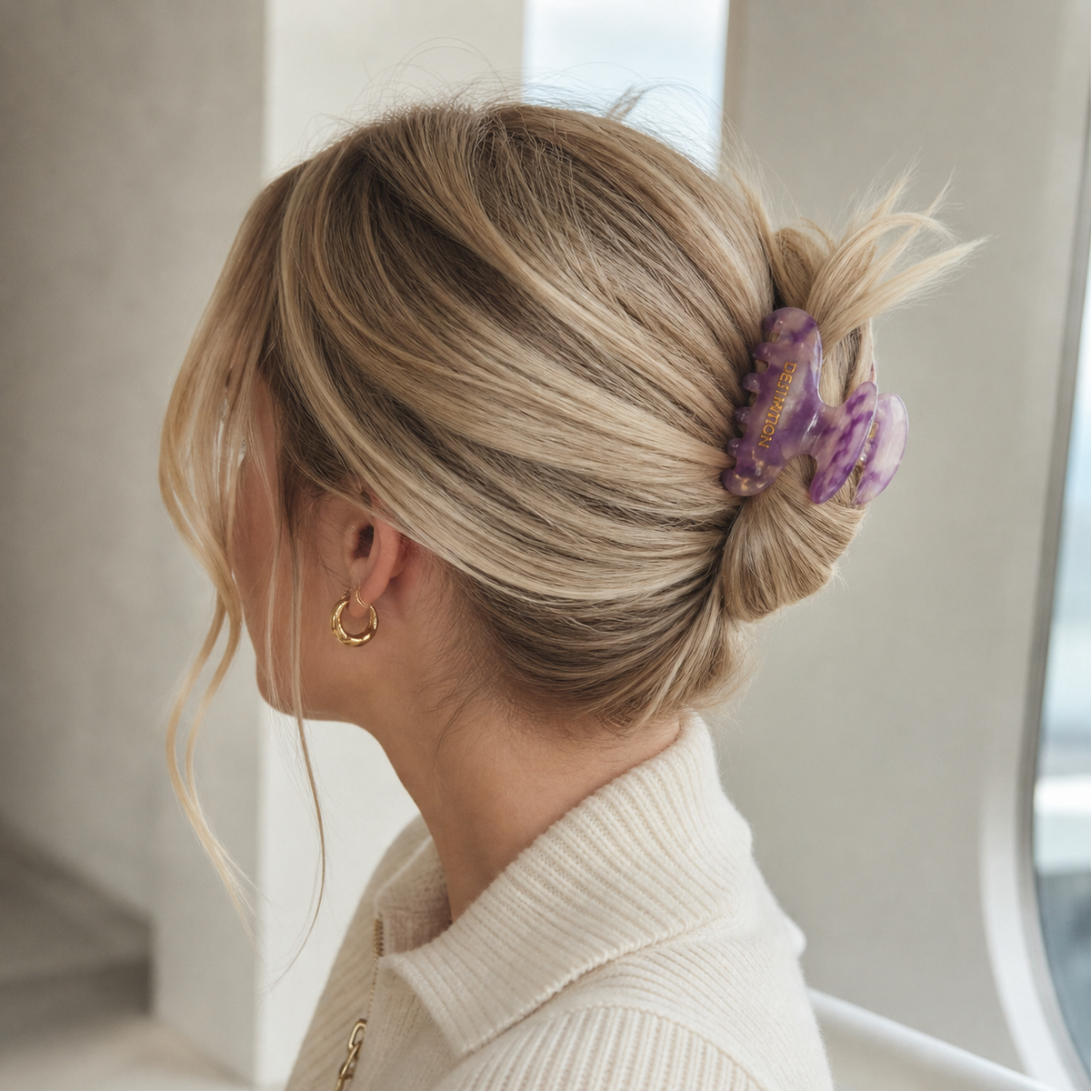 Destination Purple Oval Claw Clip - blonde folded updo