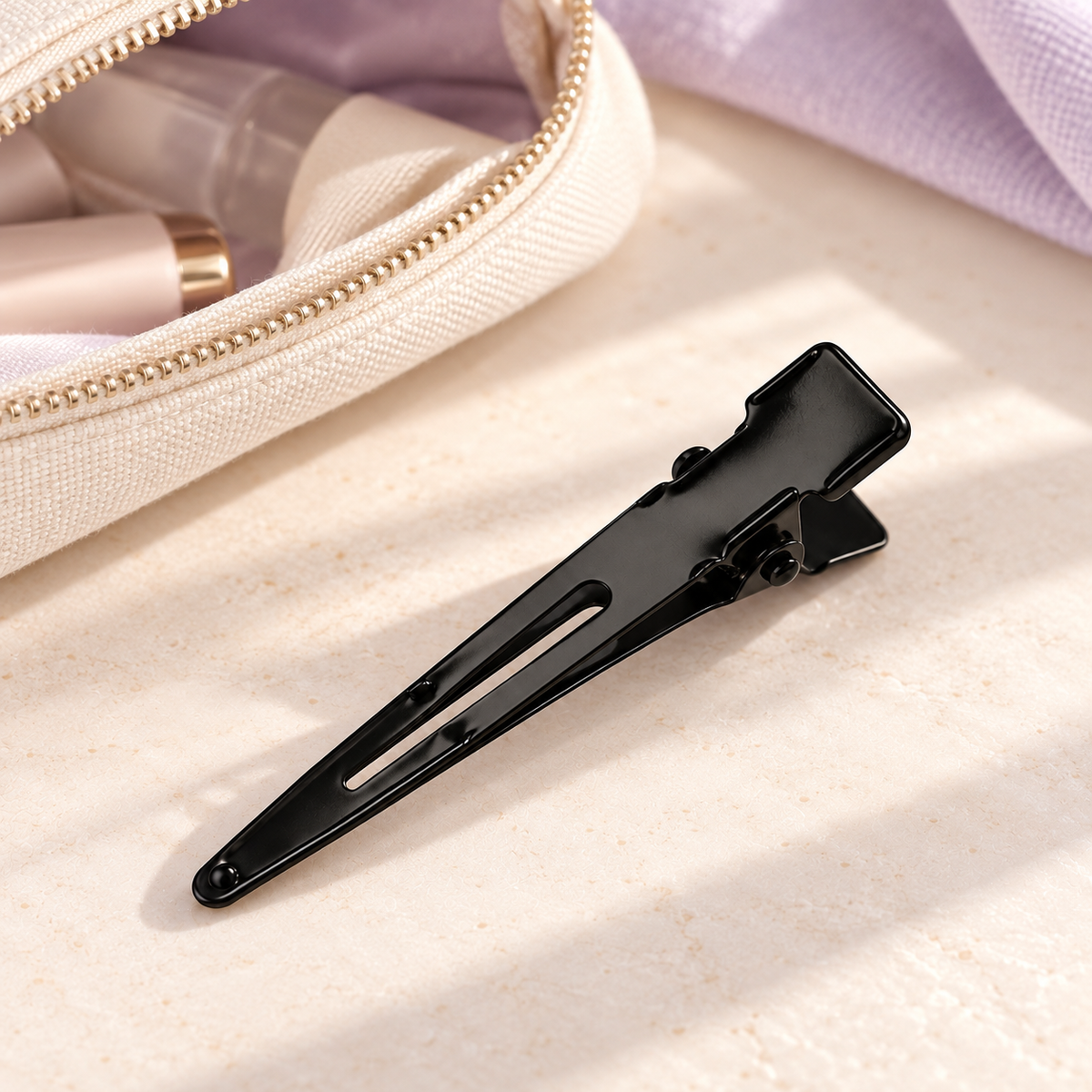 Destination Small Metal Hair Clips (20-Pack) - black, travel pouch, individual clip shown