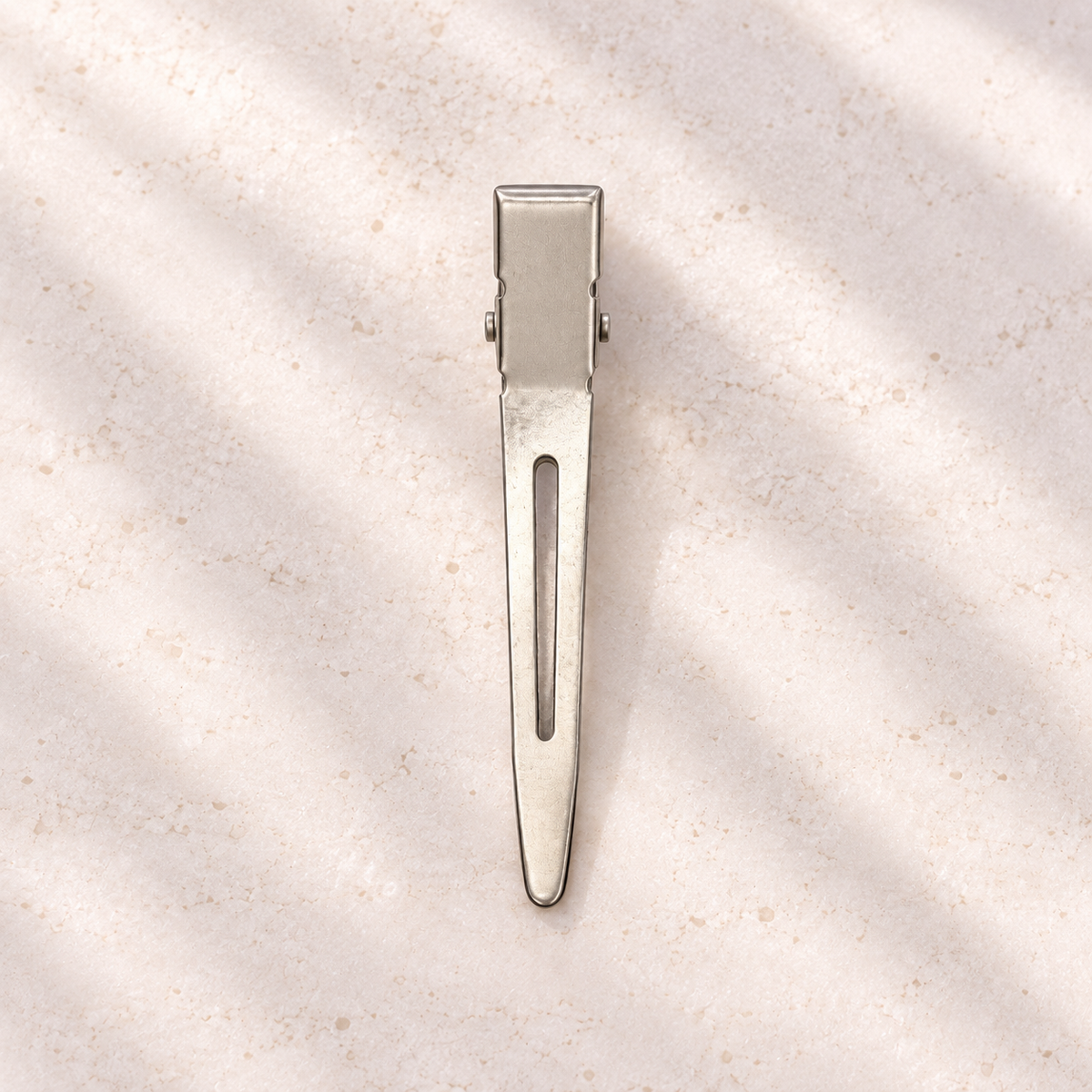 Destination Small Metal Hair Clips (20-Pack) - silver, stone flatlay, individual clip shown